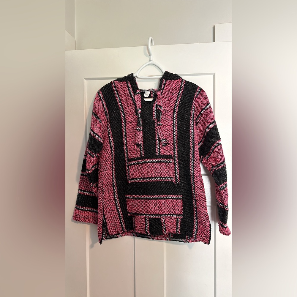 Pink and Black Women's hooded Poncho